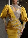 Gorgeous Embellished Round-Neck Long Sleeve Split-Side Tight Evening Maxi Dress