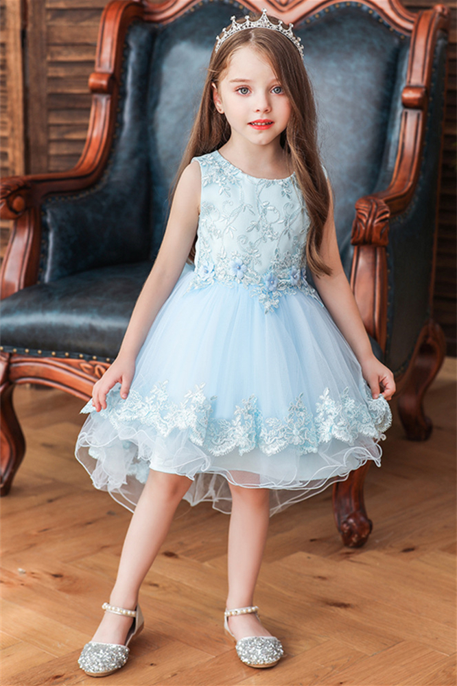 Luluslly Sleeveless Scoop Pageant Dresses for Girl Tulle Lace Knee Length