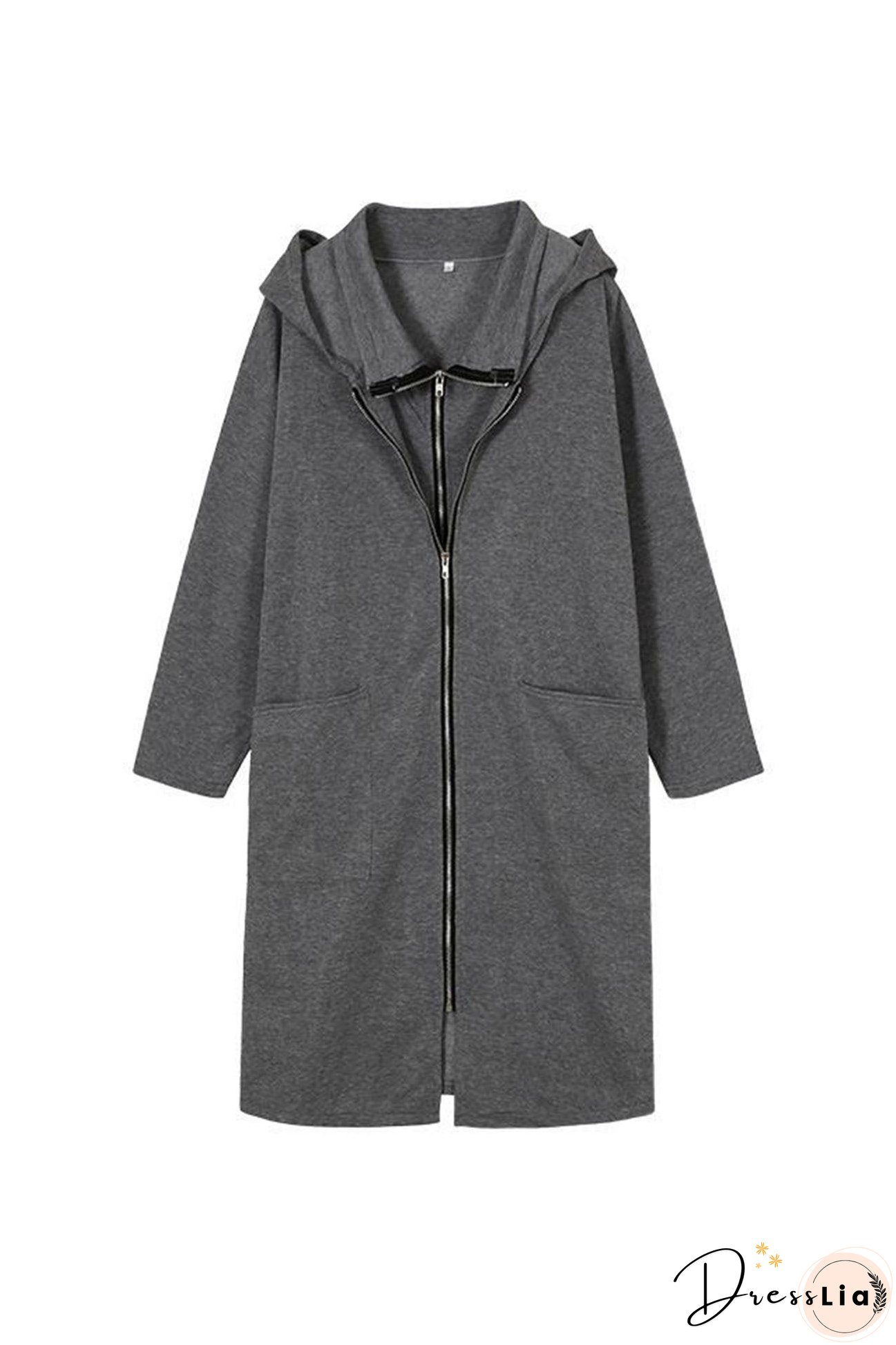 Hooded Pocket Zipper Mid-Length Cardigan