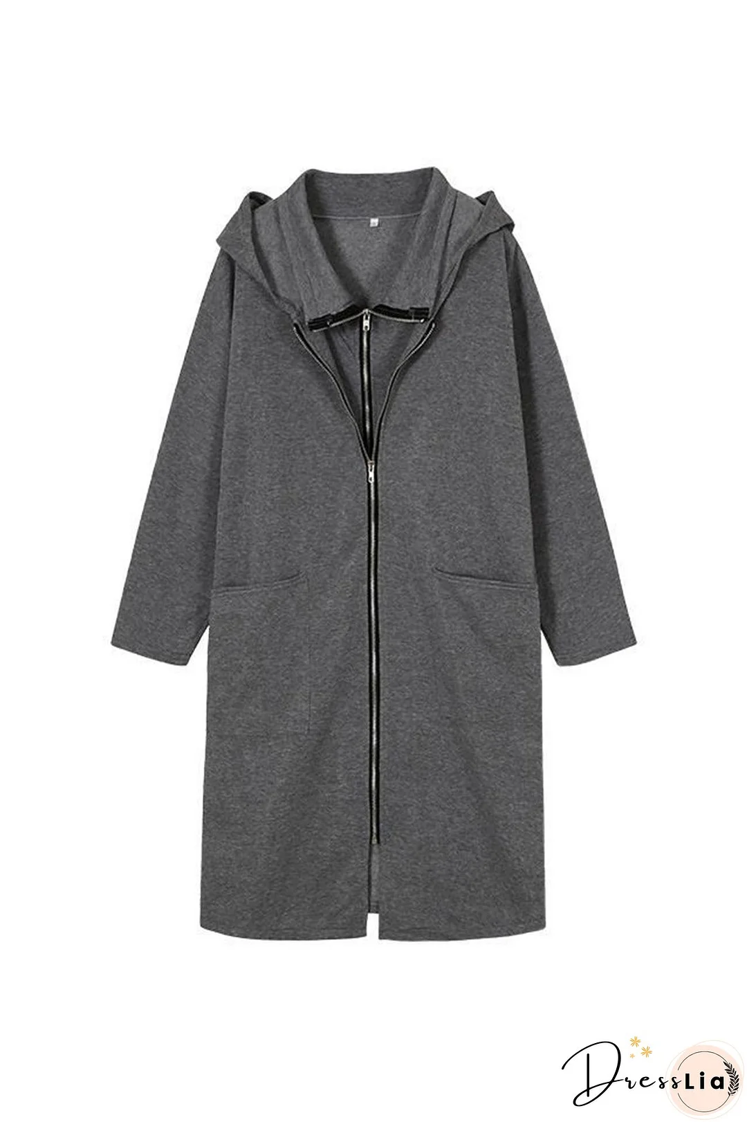 Hooded Pocket Zipper Mid-Length Cardigan