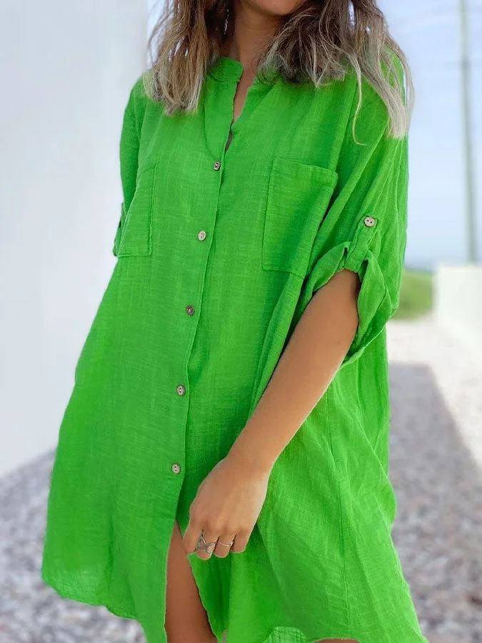 Women's Solid Color Casual Loose Shirt Dress