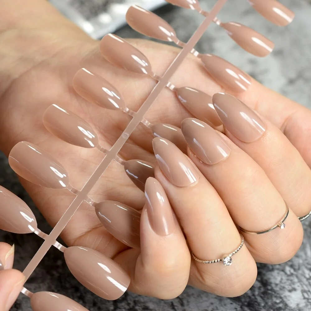 True Color Fashion Fake Nails Jujube Dark Red Stiletto Press On Nails DIY Manicure Tips Full Wrap Many colors 24pcs/kit-Nail Inspo