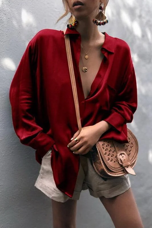 Solid Color Loose Cardigan Shirt