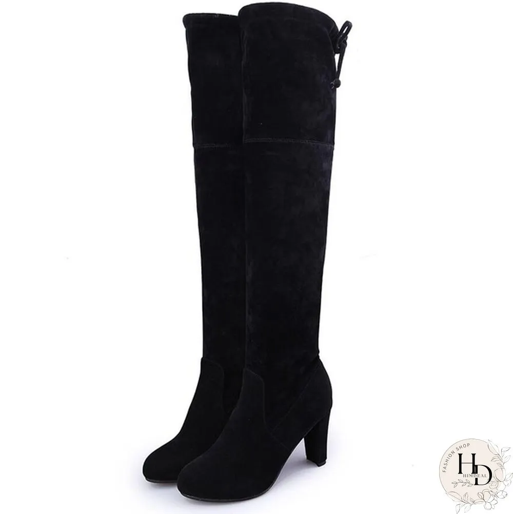 Womens Stretch Slim Thigh High Boots Fashion Over The Knee Heels Size 34-43 Red Black Grey