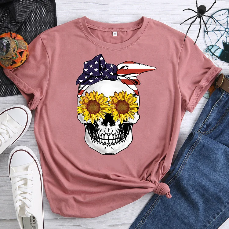 Skull sunflower Halloween T-Shirt-07350