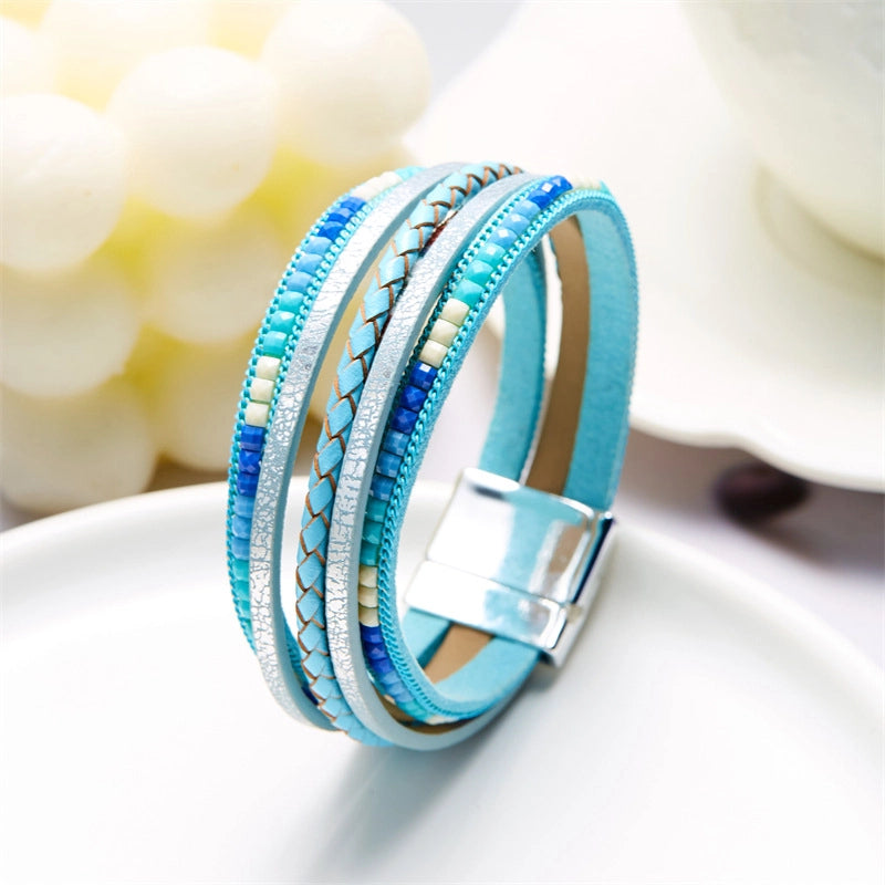 Hot New Bohemian Multi-layer Winding Bracelet Magnetic Buckle Trendy Artistic Men’s And Women’s Leather Bracelet