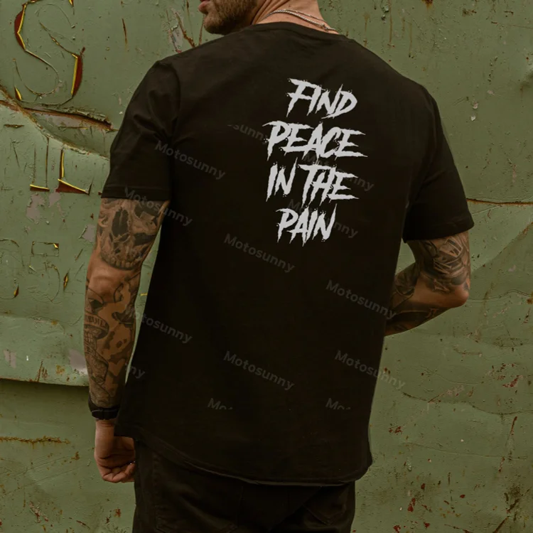 MOTOSUNNY FIND PEACE IN THE PAIN Modern Style Black Print T-shirt eb2c