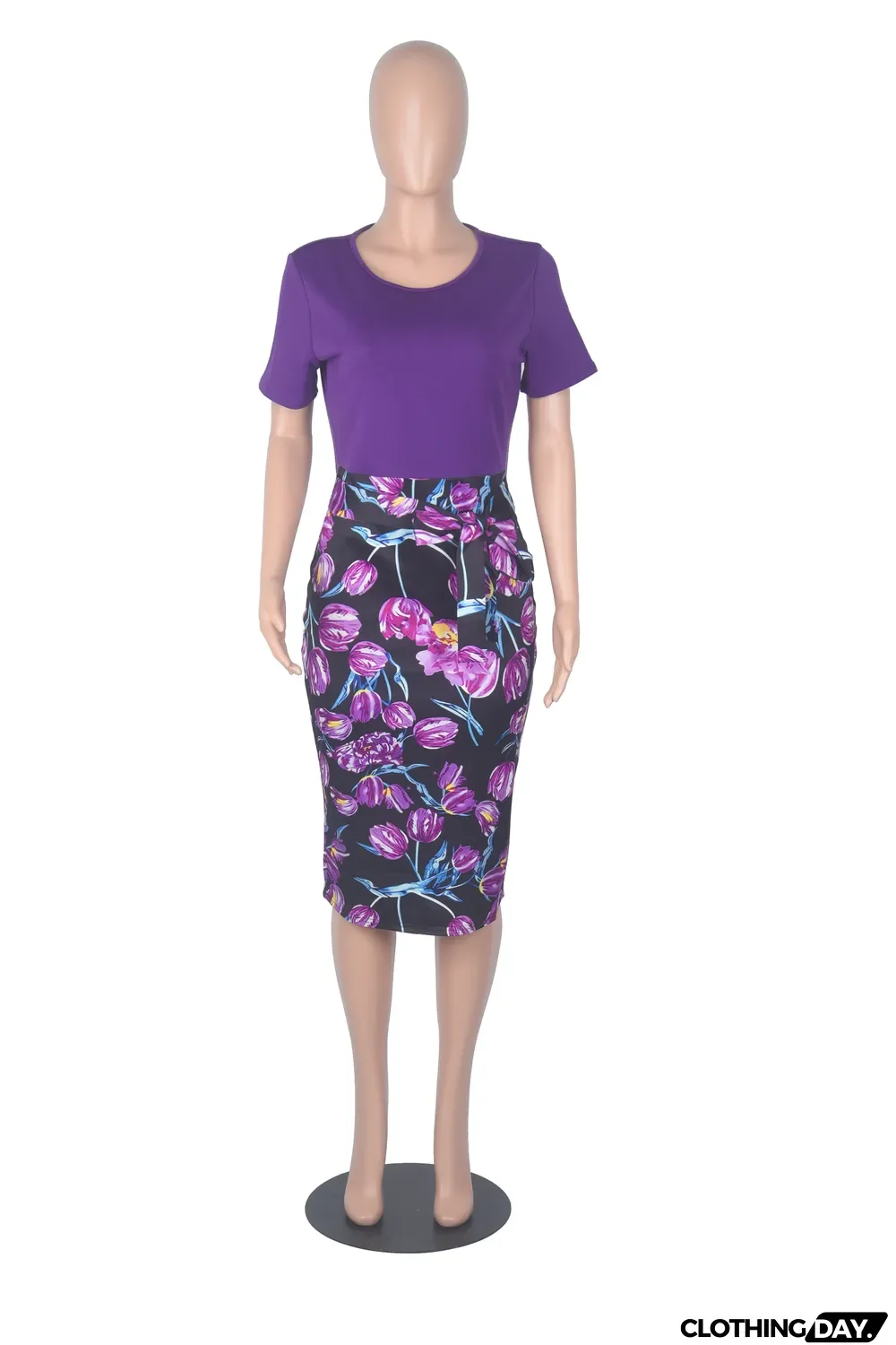 Office Patch Print Short Sleeve Pencil Dress