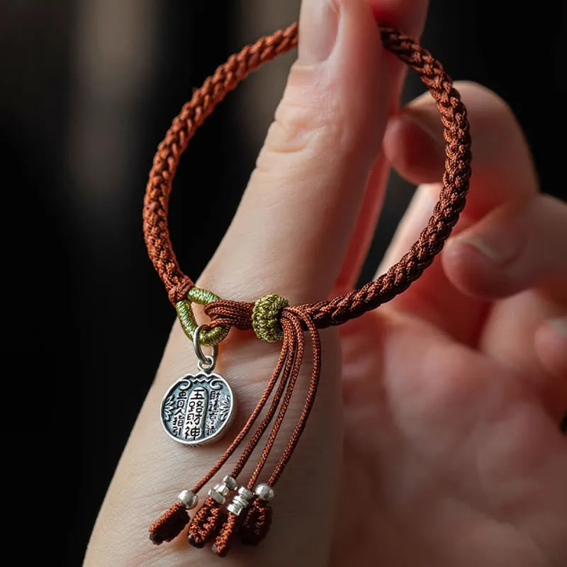 Handmade 925 Sterling Silver Five Directions Gods of Wealth Luck Protection String Braid Bracelet