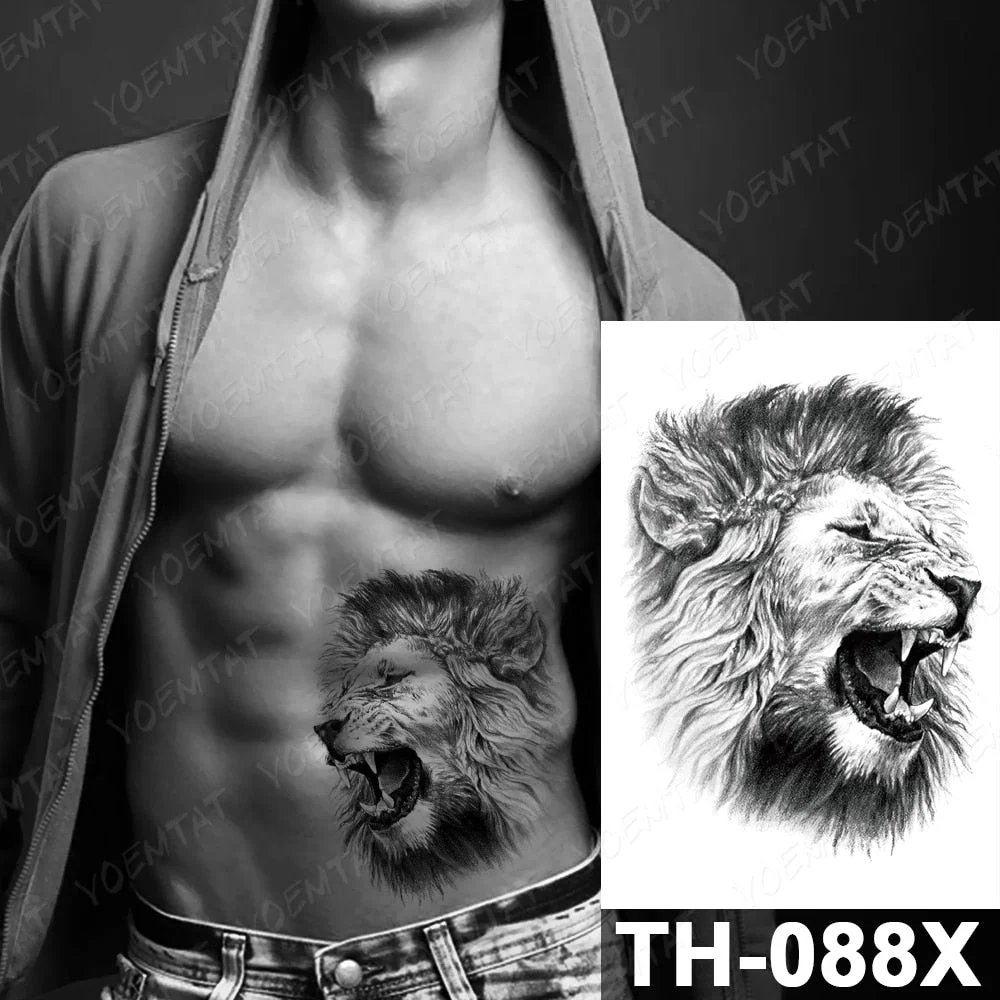 Black Roar Wild Lion Temporary Tattoo Sticker For Men Women Owl Forest Waterproof Fake Henna Wolf Tiger Animal Body Art Tatoo