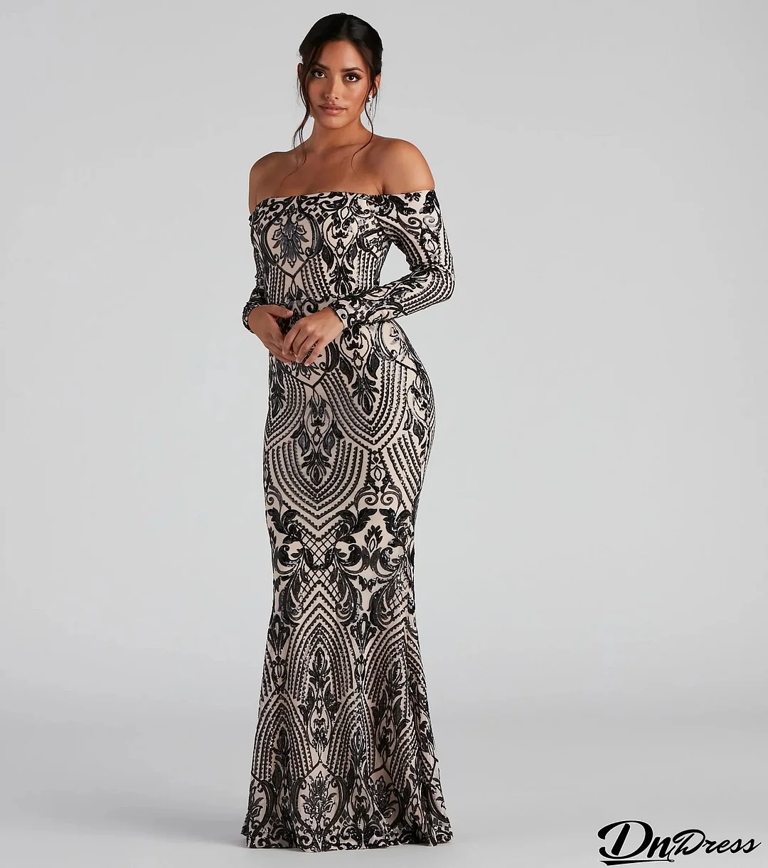 Summer Chic Sequin Sexy Off Shoulder Ormal Party Evening Dress Long Gown