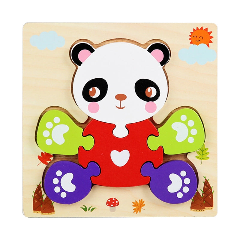 Kindergarten Children’s Enlightenment Early Education Cognition Cartoon Animal Cognition Hand-held Board Wooden Three-dimensional Puzzle Wooden Toys