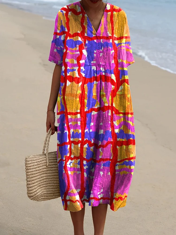 Vibrant Abstract Modern Art Printed Women's Flowy Dress