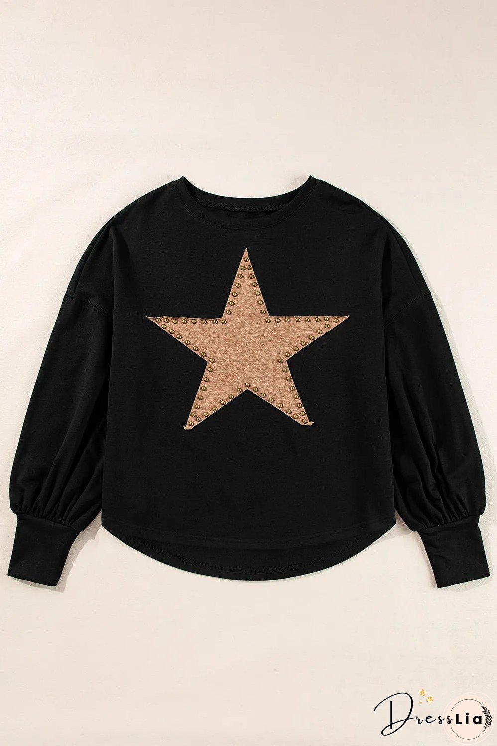 Black Studded Star Graphic Oversized Long Sleeve Top