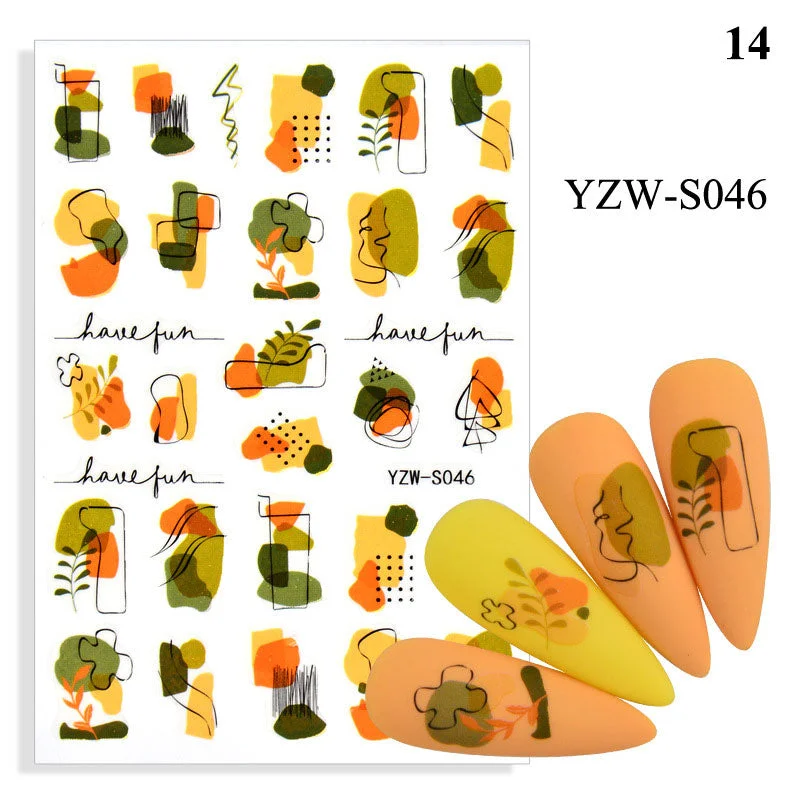 1 Sheet Human Face Nail Stickers And Decals 2021 Nail Art Decorations Set Geometric Pattern Dried Flowers Sliders For Nails Art-Nail Inspo