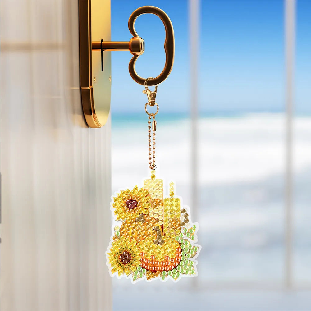 9pcs DIY Pumpkin Sunflower Candle Double Sided Special Shape Diamond Painting Art Keychains Pendant