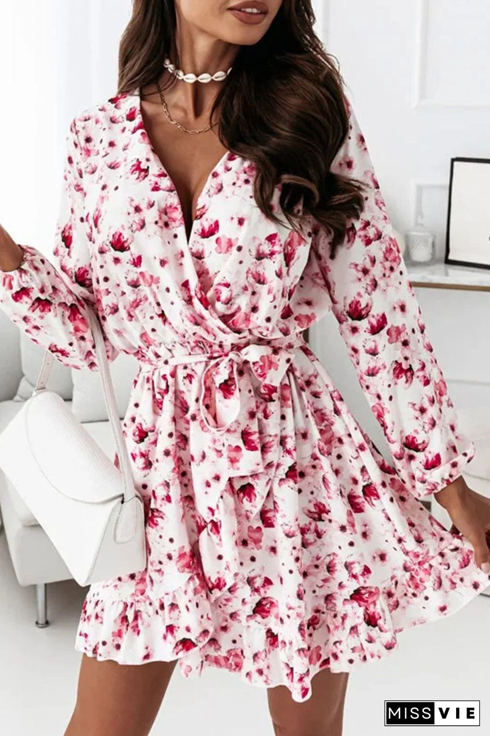 Fashion Street Print Split Joint V Neck A Line Dresses