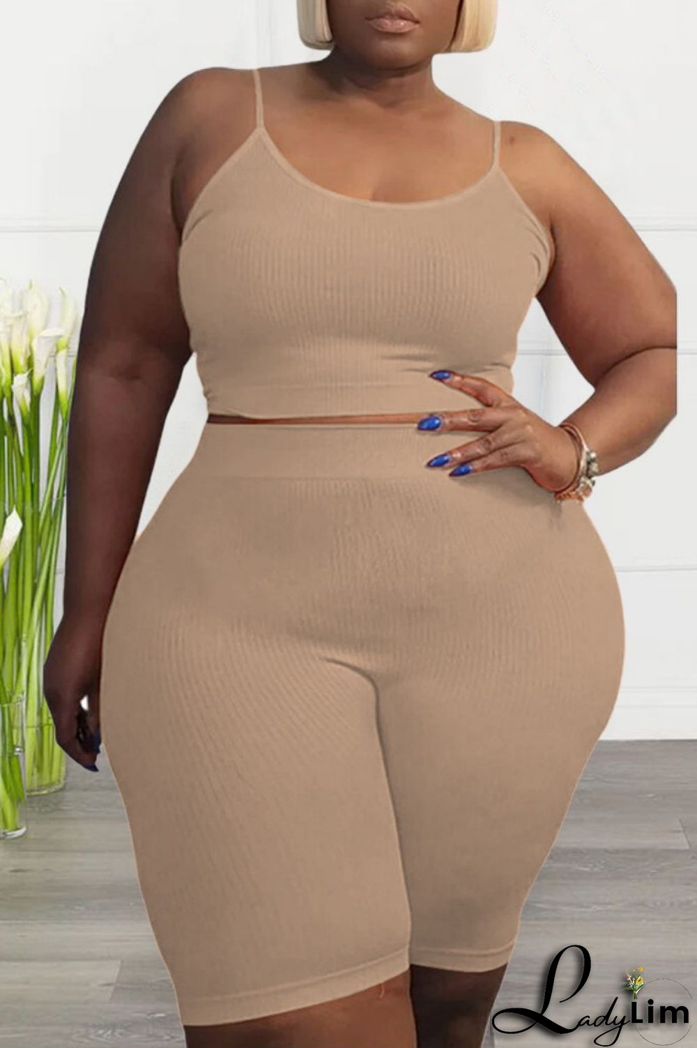 Black Sexy Casual Solid Backless Spaghetti Strap Plus Size Two Pieces