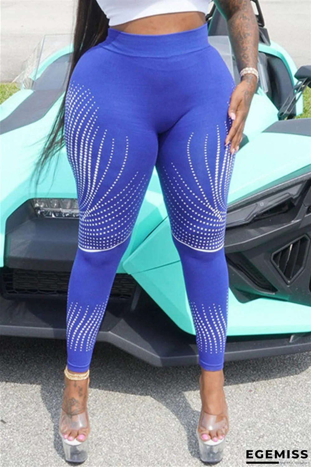 Blue Fashion Casual Sportswear Print Patchwork Skinny High Waist Pencil Trousers | EGEMISS