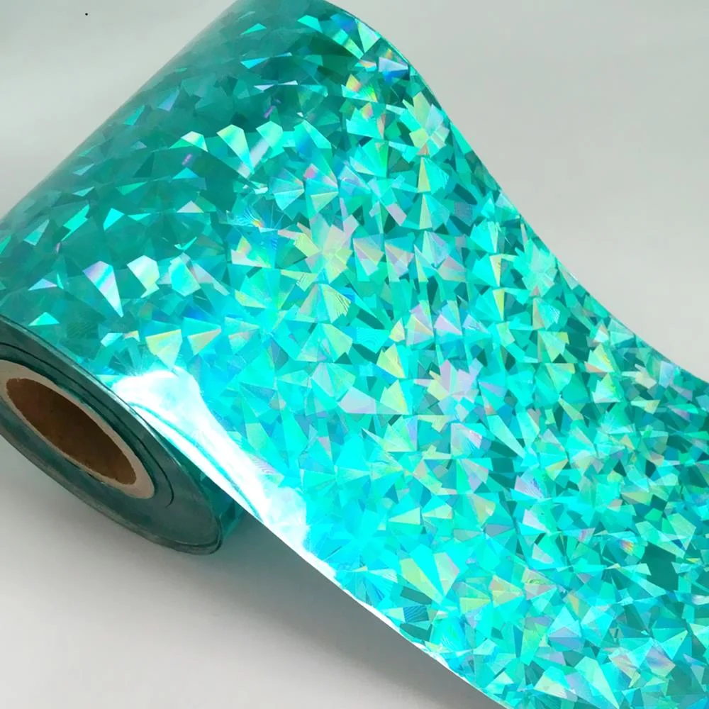 8CMx120M Holographic Broken Glass Nail Foils Laser Blue Green Hot Stamping Transfer Sticekrs Film DIY Full Cover Decals Roll