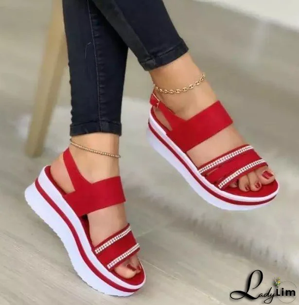 Large Size Thick Bottom Women's New Rhinestone Sandals