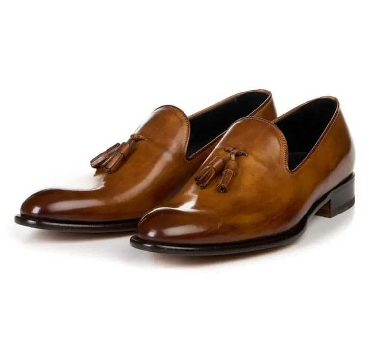 Handmade Mens brown leather moccasins loafer dress shoes, gift for men