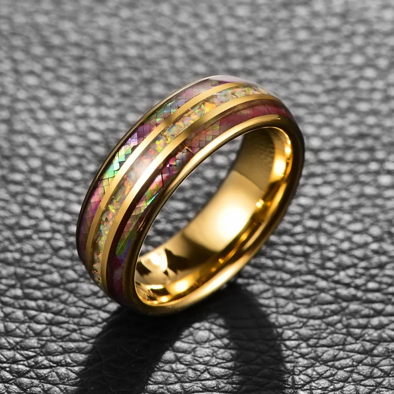 8mm Colored Broken Opal Inlay Tungsten Carbide Rings Men's Wedding