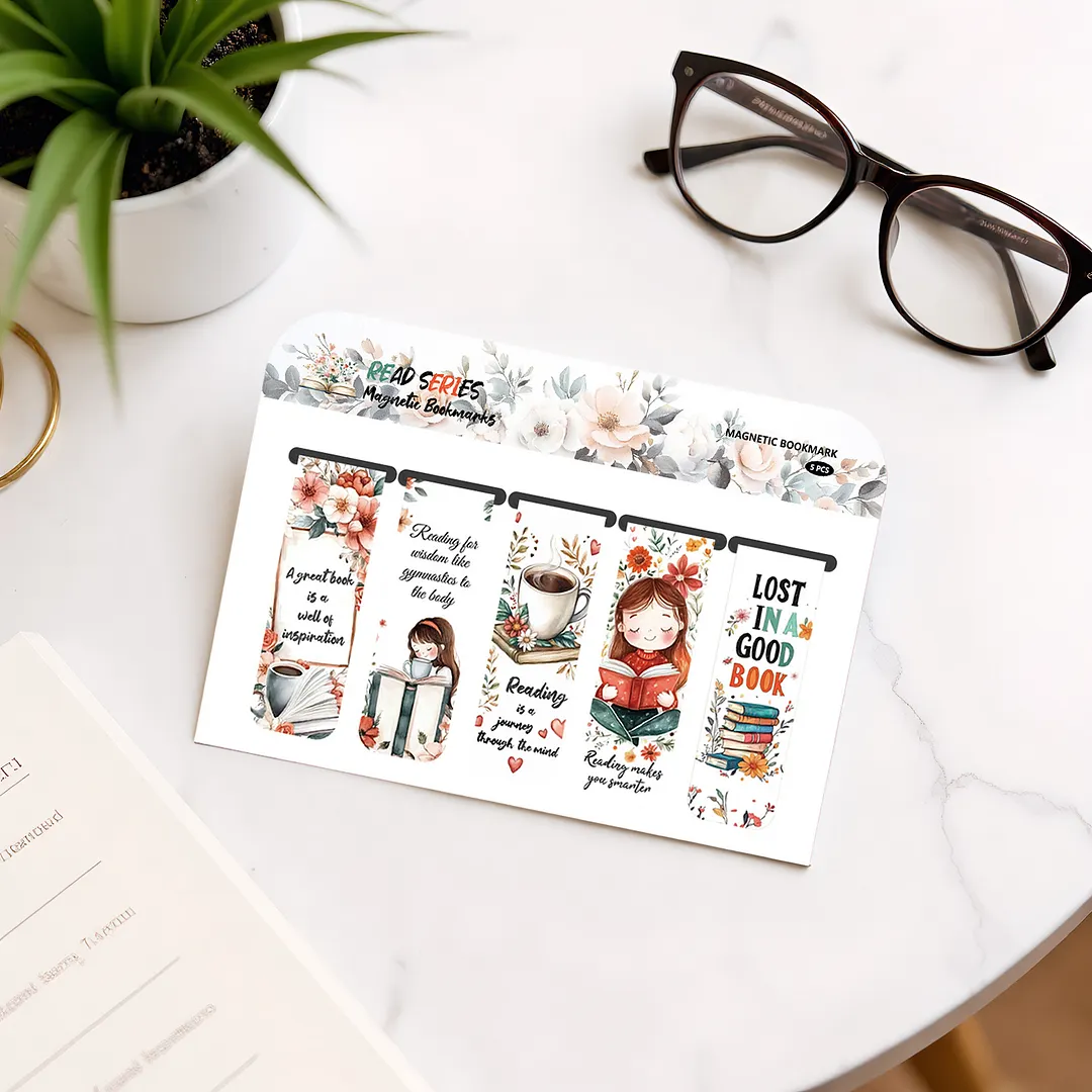 19Pcs Fresh Hand-Painte Magnetic Bookmarks Lightweight Page Markers Waterproof Scratch-Resistant for Women Men Book Lovers Reading Office Supplies