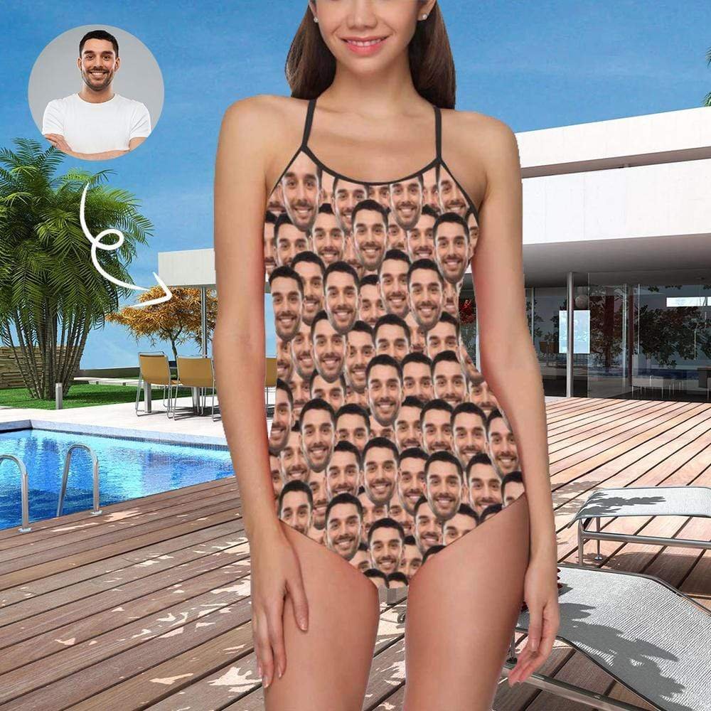 Custom Face Boyfriend/Husband Funny Photo Swimsuit Personalized Women's One Piece Bathing Suits For Girlfriend