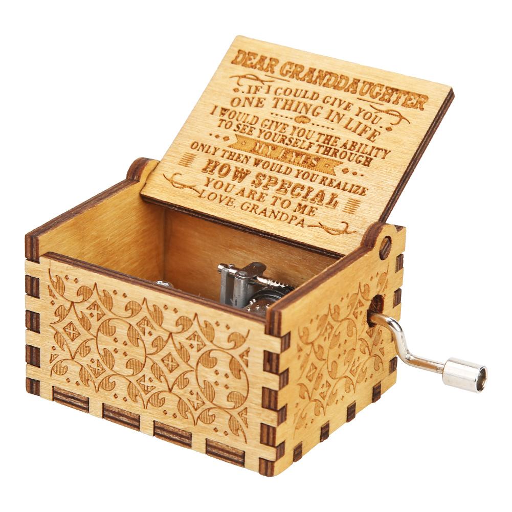 

Retro Carved Hand Cranked Music Box Wooden Manual Birthday Gift Ornaments, 501 Original