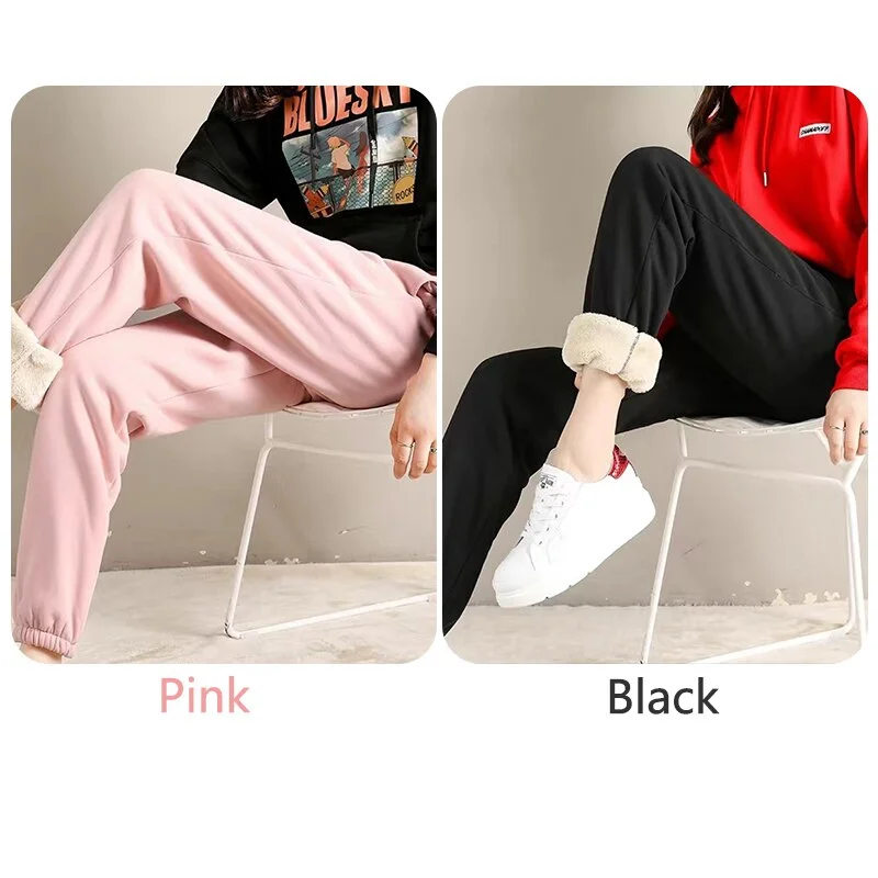 CHRLEISURE Winter Warm Pants Women 2 Pcs Velvet Thick Legging High Waist Push Up Elastic Sports Pants Warmth Lamb Wool Pants