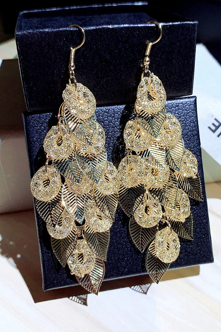 Festival Gold Hollow Out Leaf Dangle Earrings