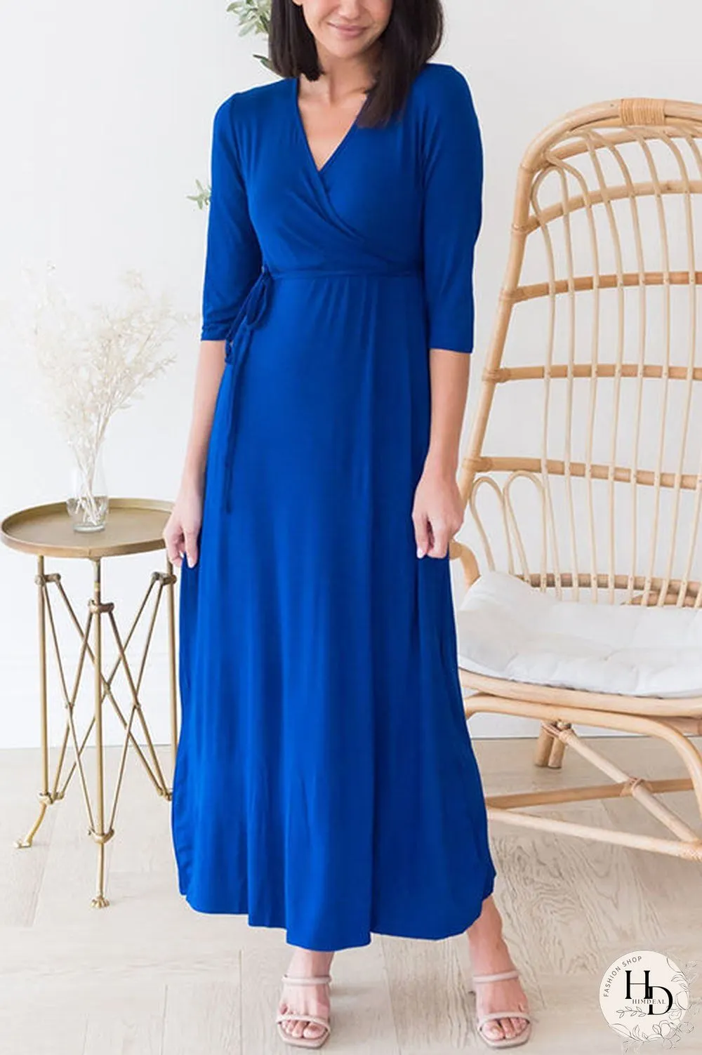 Solid Wrap Maxi Dress