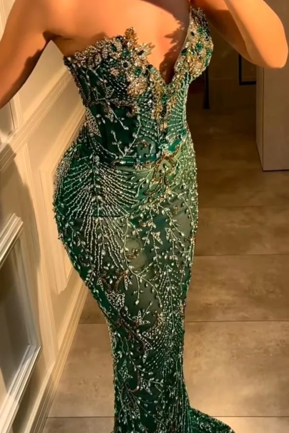 Strapless Sleeveless Mermaid Long Prom Dress With Beading Appliques XJ0607