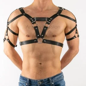 pornhint Pornhint Leather Mens harness -Harness men-Fancy Harness Accessory with Waist Chain-harness -Fetishwear for men-leather harness BDSM set-Fetish Gay