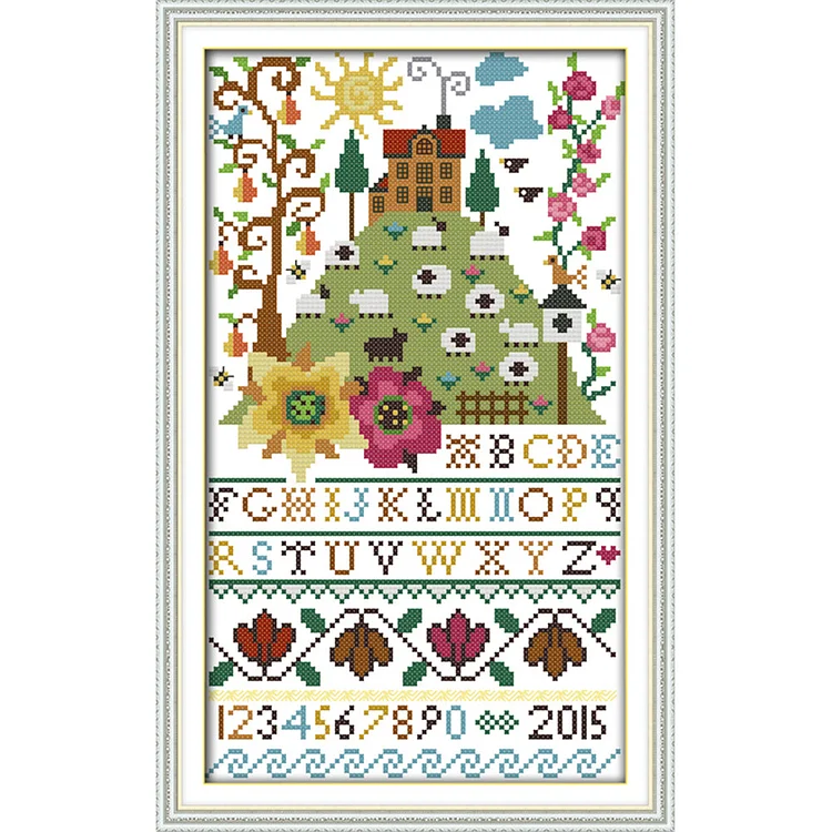 Flower Alphabet 14CT Printed Cross Stitch Kits (35*21CM) fgoby