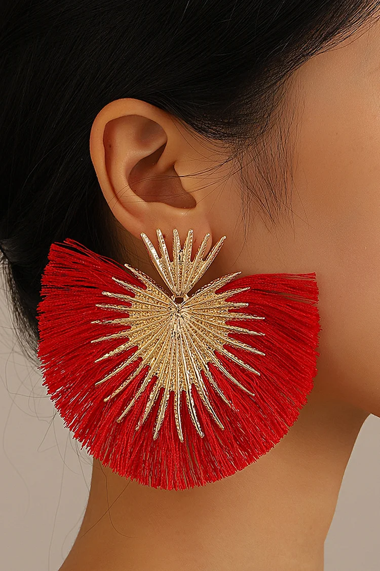 Alloy Fan Shaped Tassels Fashionable Dangle Earrings