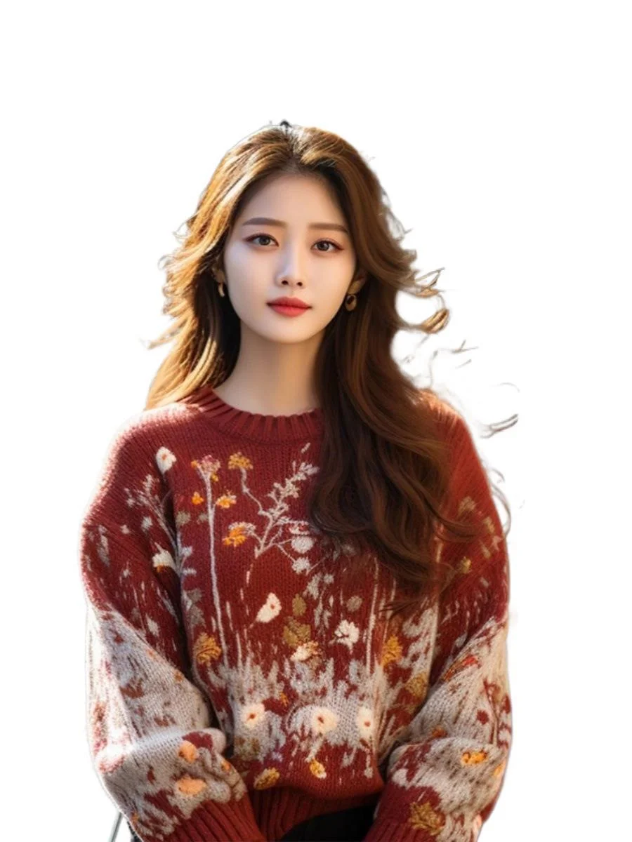 Athvotar Athvotar Retro-Red Age-Red Red Sweater In Autumn And Winter 2025 Women Loose Outer Wear Cover-Up Knitted Shirts