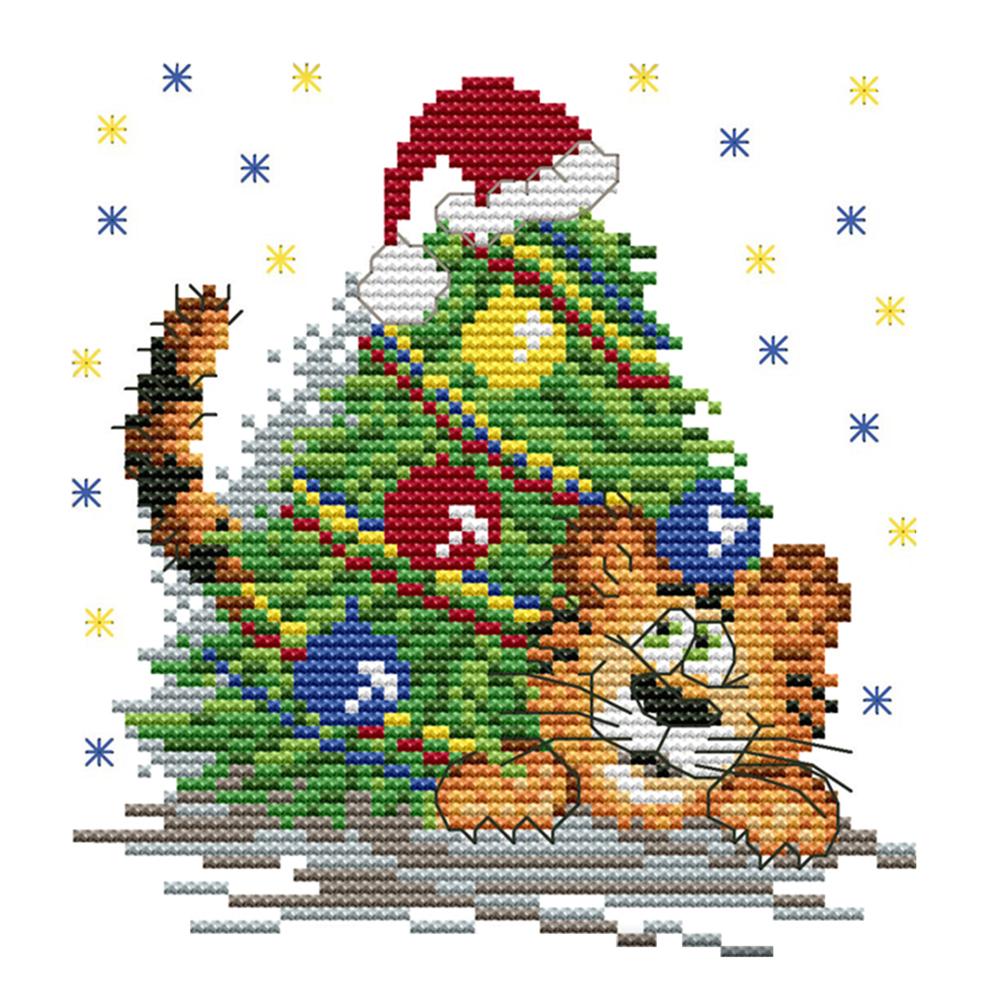 

Naughty Christmas Tiger - 14CT Stamped Cross Stitch - 17*18cm, 501 Original