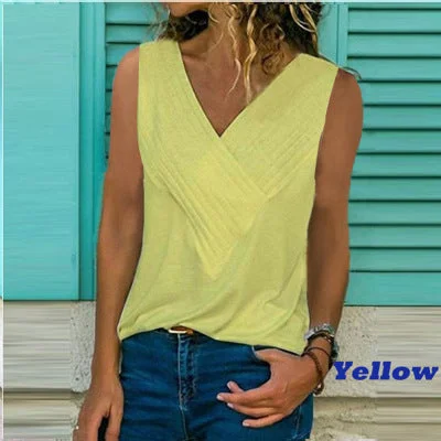 V-neck stitching solid color T-shirt