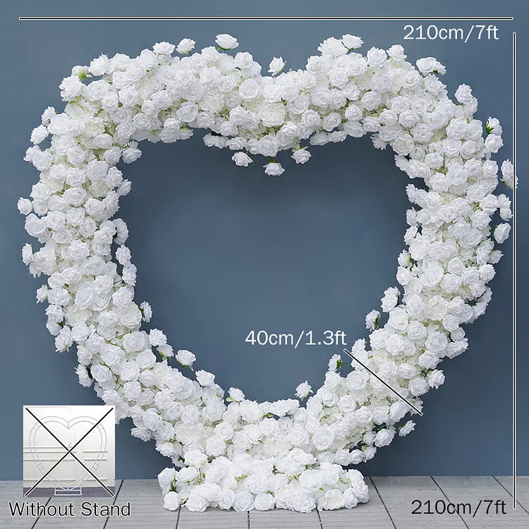 A8203 Cloth Base White Rose Floral Arrangement Wedding Backdrop Heart-Shaped Arch
