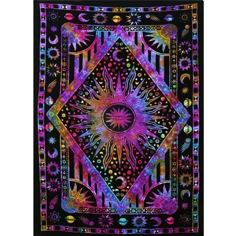 India Tarot Ouija Mandala Tapestry Hippie Psychedelic Tapestry Macrame Wall Hanging Sun Moon Boho Decor Headboard Blanket Picnic