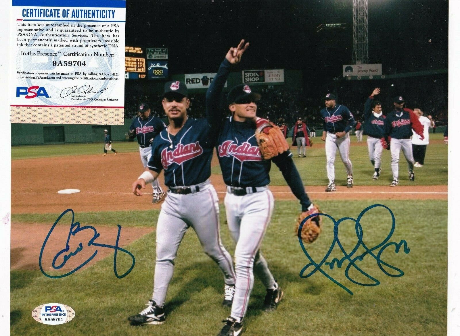 OMAR VIZQUEL / CARLOS BAERGA CLEVELAND INDIANS PSA AUTHENTICATED SIGNED 8x10