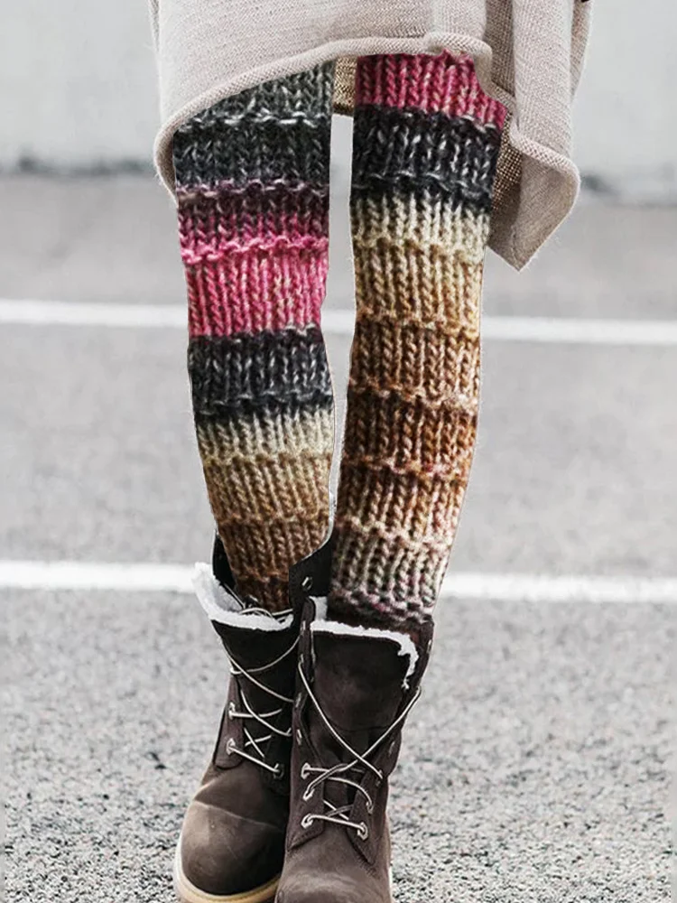 Vintage Colorblock Patchwork Cozy Knit Leggings