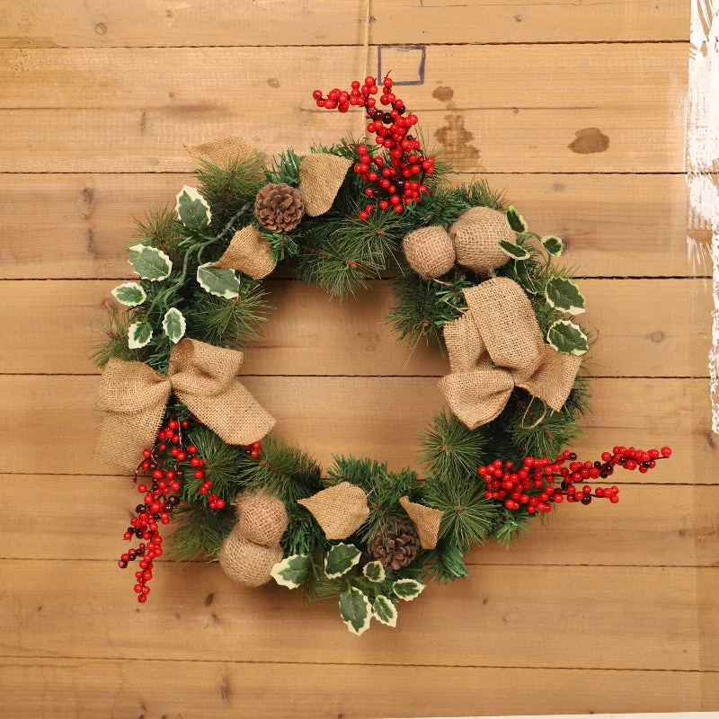 18'' Artificial Wreath With LED Light Pine Cone Christmas Garland For Front Door