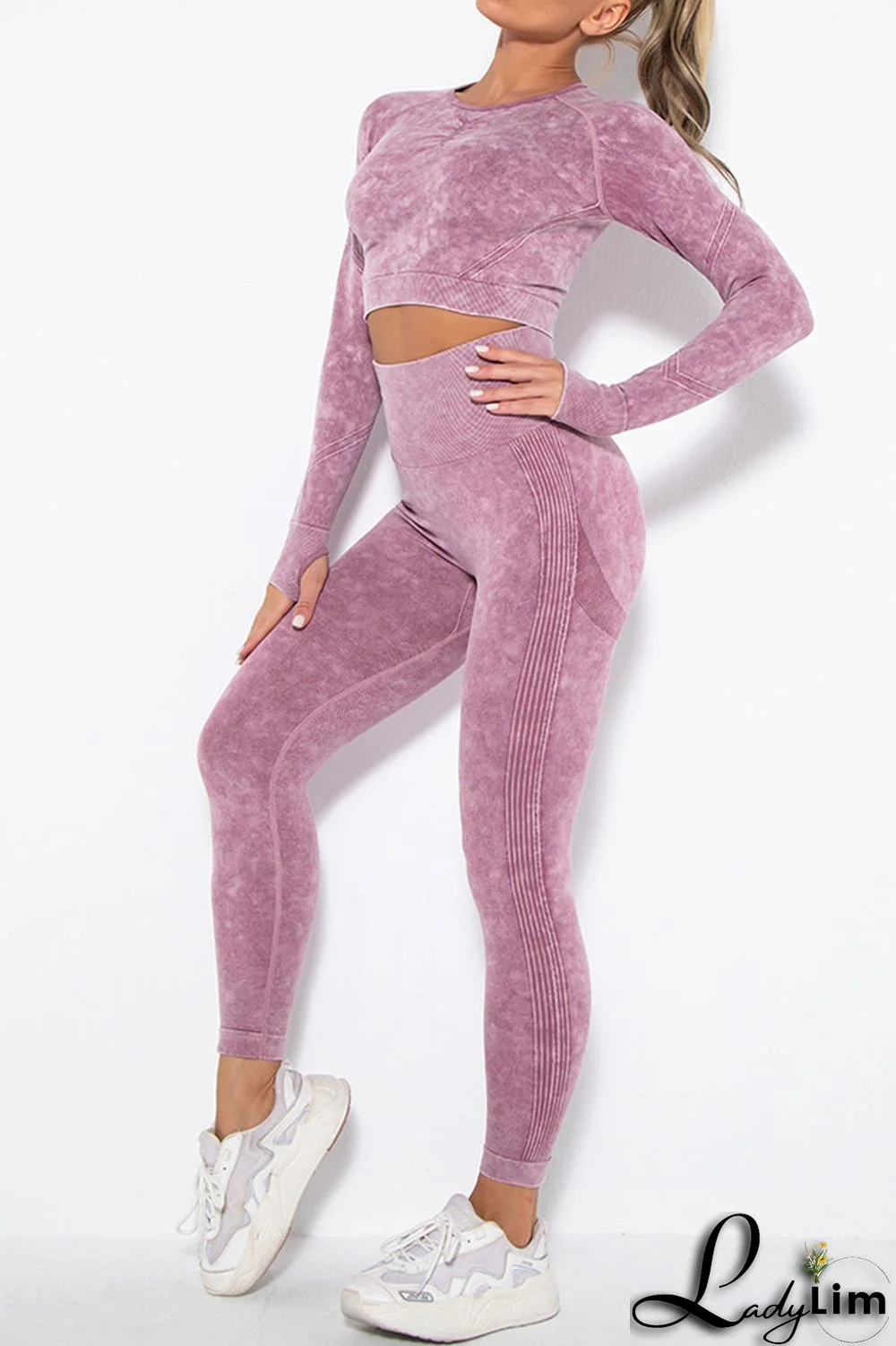 Purple Casual Sportswear Print Split Joint O Neck Long Sleeve Two Pieces