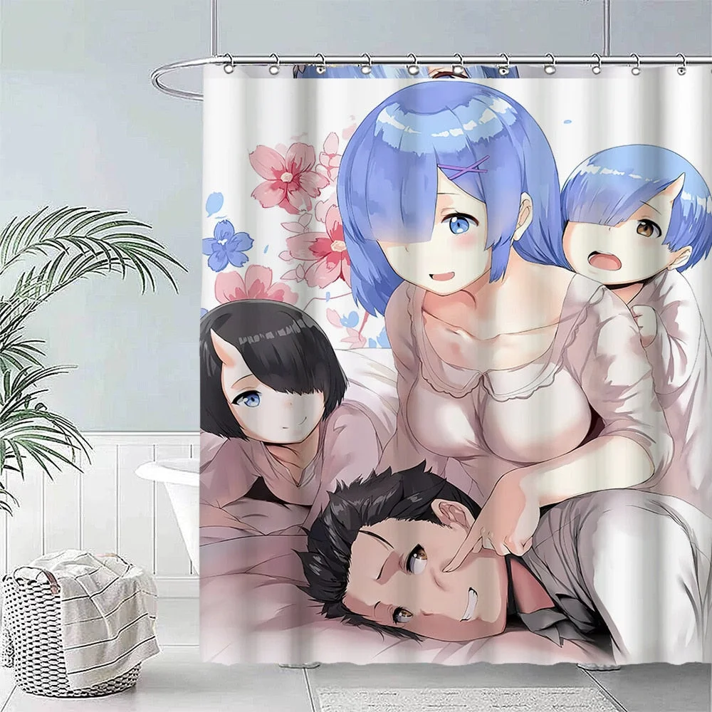 Anime Big Breasted Girl Printing Shower Curtain Bathroom Supplies High-quality Waterproof Bathroom Decoration with Hook Curtain