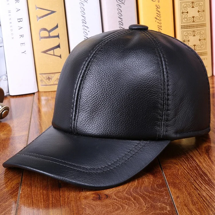 Genuine Cow Leather Baseball Caps Cowhide Mens Genuine Leather Baseball Hat Leisure Hat Adjustable B-7256