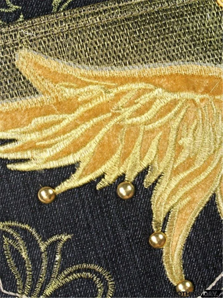 Trendy Street Style Loose Embroidered Comfy Cropped Pants For Men