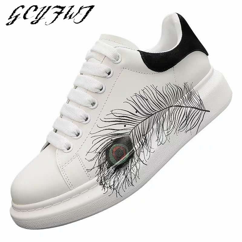 Print Totem Women Sneakers Sewing Lace-Up Black Tail White Ladies Shoes Office Lady Flat Platform Thick Bottom Chaussure Femme